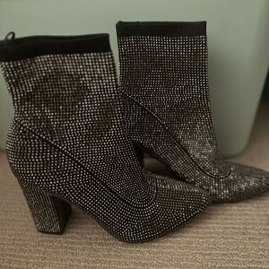 Women’s Rhinestone Ankle Boots – Sparkly Block Heel – Size 8.5